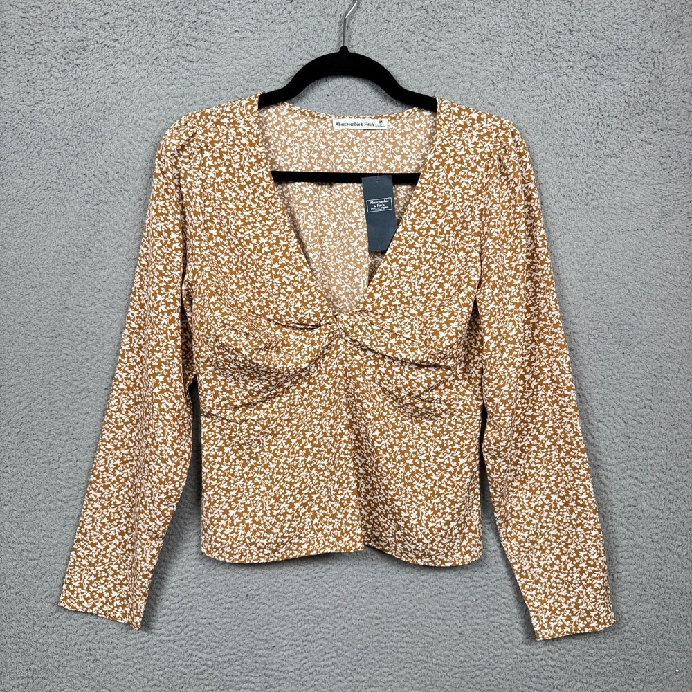 Abercrombie Top Womens M Brown Floral Babydoll Preppy‎ Y2K Clean Girl Soft Boho - Picture 3 of 12